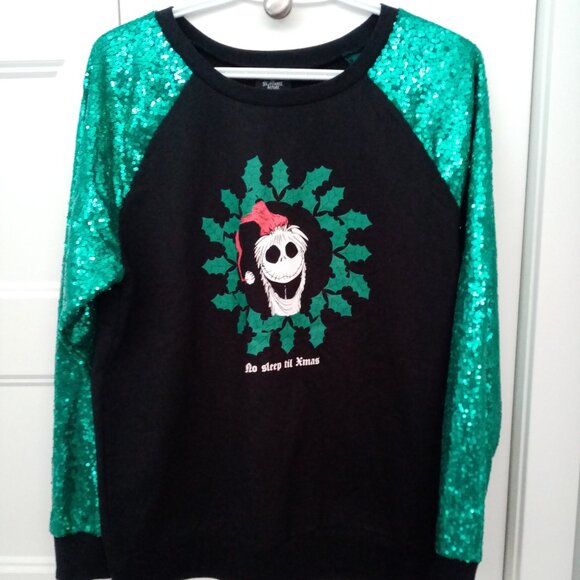 NWT Disney The Nightmare Before Christmas Sweater Sequin Sleeves - Picture 2 of 5